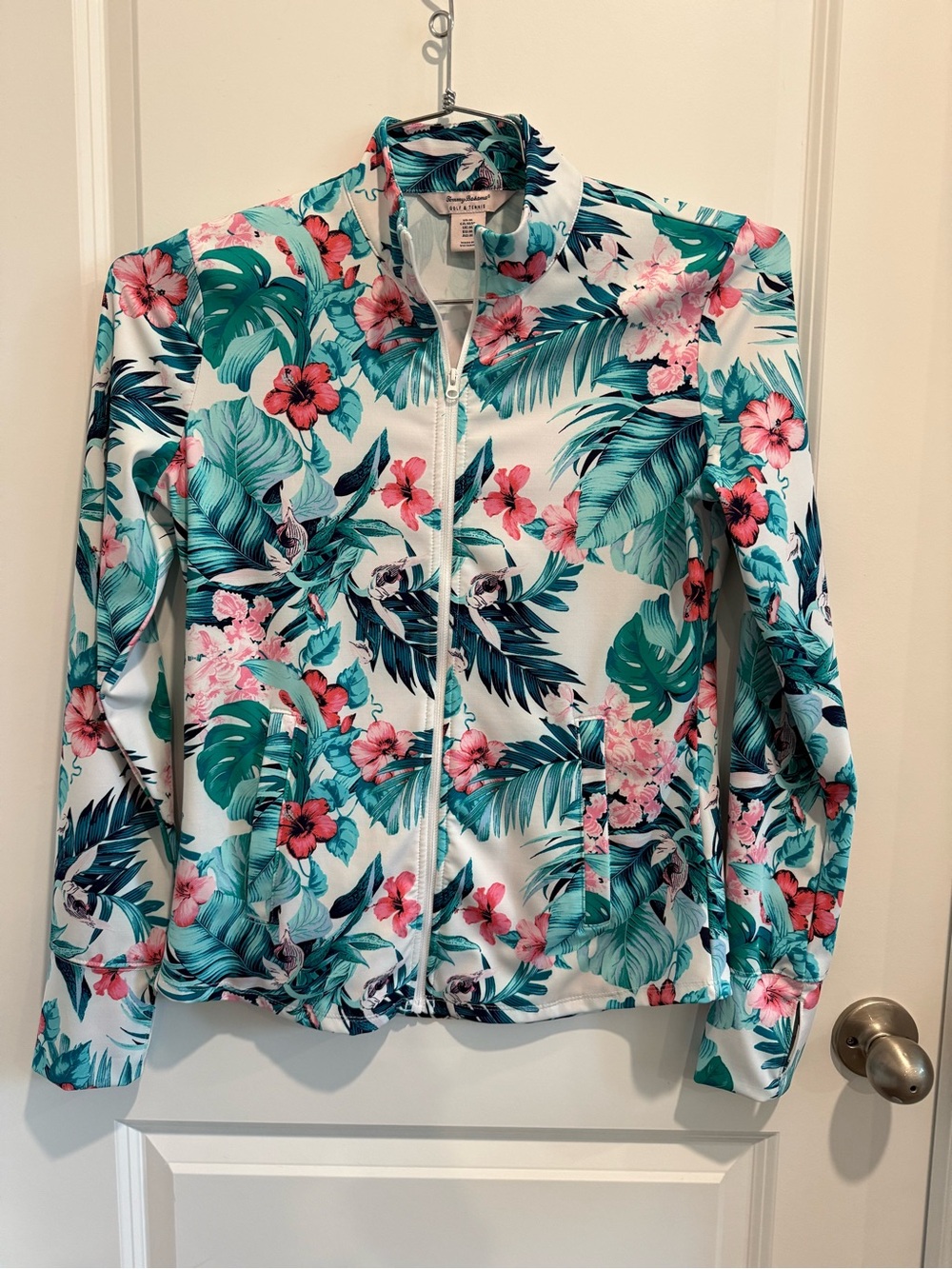 Tommy Bahama Tropical Zip-Up Swim Jacket - White, Teal & Pink
